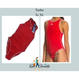Turbo Comfort Woman Waterpolo Suit Size XL Red White Stitching Back Zip NWT